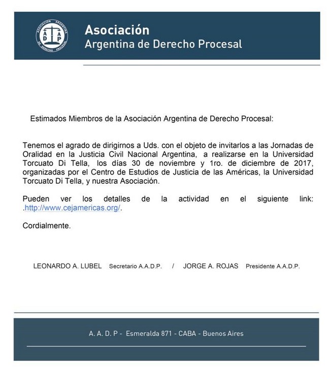 JORNADAS DE ORALIDAD EN LA JUSTICIA CIVIL NACIONAL ARGENTINA UNIVERSIDAD DI TELLA CENTRO DE ESTUDIOS DE JUSTICIA DE LAS AMERICAS